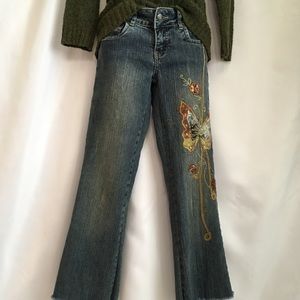 Distressed Jeans with Butterfly Appliqué